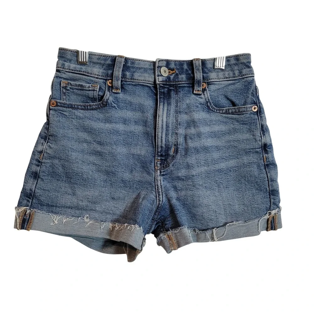 American Eagle Mom Short‎ Womens 0 Blue Denim High Rise Cuffed Stretch Beach